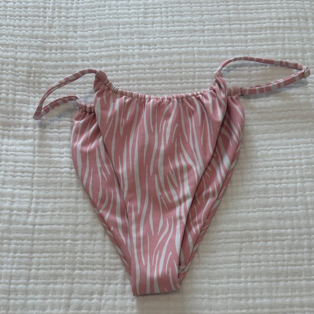 Skatie Pink Zebra Print Bikini Bottoms Size S adjustable Sides Swim